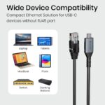 Lapcare Type-C to RJ45 Gigabit Ethernet Adapter Cable | USB-C to LAN 1000 Mbps High-Speed | 3M Braided Nylon | USB 3.1 SuperSpeed | Compatible with Laptop, MacBook, Router - Image 6