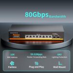 10-Port 2.5Gb PoE Switch Unmanaged, 2.5G Ethernet Switch with 8*2.5G PoE Ports and 2*10G SFP+ Uplink, IEEE802.3af/at, Compatible with 100/1000/2500Mbps for 2.5Gb NAS/PC, WiFi6 Router, Wireless AP - Image 6