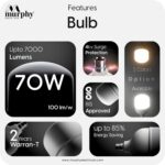 Murphy 70W LED Bulb – Cool Daylight | High Wattage Energy-Saving Bulb | B22 Base | Long Life | 6500K Bright White | 2-Year Warranty (Pack of 1) - Image 4