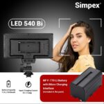 Simpex Led 540Bi on Camera LED with 770 Micro USB Charging Battery Compatible with All DSLR and Video Cameras for Video Shoot - Image 3