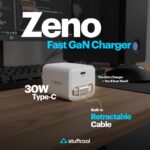 Stuffcool Zeno 30W GaN Type C Fast Charger Retractable Cable 75cm PD PPS iPhone Pixel Samsung Super Fast Charging Made in India - Image 3