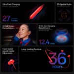 Original Multi-Device Compatible with OnePlus Z3 Wireless Earphones Youth Edition – Bluetooth Neckband with Mic 12.4mm Drivers IP55 Durable Design (RED) (KJH5432) - Image 4