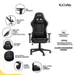KATANA KT-03 | Multi-Functional Ergonomic Gaming & Office Chair | 3D Adjustable Armrests | Premium PU Leather Upholstery | Adjustable Neck & Lumbar Support Pillow (Full Black) - Image 6