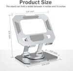 Metal Adjustable Tablet Stand, 360° Rotating Aluminium Holder, Foldable Desktop Mount for iPad, Tablets, Smartphones, Tab Stand - Table, Desk, Bed - Image 3