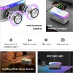 Bluetooth Speaker Alarm Clock with 15W Wireless Charging, RGB Night Light, White Noise Sound Machine, FM Radio, Bluetooth 5.3, 10W Speaker, Bedside Smart Clock - Image 4