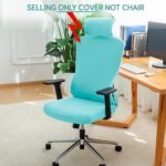 HOKIPO 'SereneSolids' 140 GSM Office Chair Cover with Headrest (High-Back) – 140 GSM Stretch Fabric – Washable, Anti-Slip Fit for Ergonomic Mesh Office Chairs, Sky Blue (AR-5369-SBLU) - Image 3