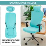 HOKIPO 'SereneSolids' 140 GSM Office Chair Cover with Headrest (High-Back) – 140 GSM Stretch Fabric – Washable, Anti-Slip Fit for Ergonomic Mesh Office Chairs, Sky Blue (AR-5369-SBLU) - Image 4