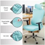 HOKIPO 'SereneSolids' 140 GSM Office Chair Cover with Headrest (High-Back) – 140 GSM Stretch Fabric – Washable, Anti-Slip Fit for Ergonomic Mesh Office Chairs, Sky Blue (AR-5369-SBLU) - Image 7