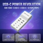 USB-C Charger Hub 50W–100W – 10-Port Desktop Charging Station with 6 USB-C & 4 USB Ports, High-Power Electric Charging Dock for Phones, Tablets & Batteries - Image 3
