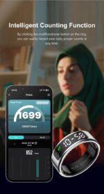 Aeoss Multi-Function Display Smart Ring with 500mAh Transparent Charging Case, Health Tracker, IP68 Waterproof, Prayer Count, Caller Alert Ring, Compatible with Android & iOS (Silver, Size 10) - Image 3