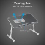 Portronics My Buddy Plus Adjustable Laptop Table with Built-in USB Cooling Fan, Foldable Legs, Adjustable Angle for Home, Office, Working, Gaming & Writing(Black) 30D x 52W x 24H cm, Wood - Image 4