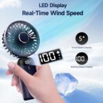 Rechargeable Portable Handheld Fan,3000mAh Battery Operated Mini Fan,5 Speeds and LED Display,Long Lasting Desk Fan for Office,Bedroom,Outdoor Activities and Travel (Blue) - Image 4