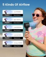 Gaiatop Powerful Portable Handheld Fan, 5 Speed Strong Wind Personal Small Desk Fan Rechargeable with Lce Compress for Quick Cooling for Travel Indoor Outdoor Use (Black) - Image 4