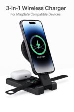 3-in-1 Foldable Magnetic Wireless Charger Stand, 15W Fast Charging Dock for Phone, Watch & Earbuds, Type-C Input, Travel-Friendly, Compact Charging Station (Black) - Image 3