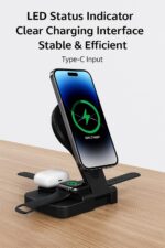 3-in-1 Foldable Magnetic Wireless Charger Stand, 15W Fast Charging Dock for Phone, Watch & Earbuds, Type-C Input, Travel-Friendly, Compact Charging Station (Black) - Image 4