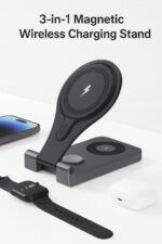 3-in-1 Foldable Magnetic Wireless Charger Stand, 15W Fast Charging Dock for Phone, Watch & Earbuds, Type-C Input, Travel-Friendly, Compact Charging Station (Black) - Image 7