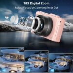 5K Digital Camera for Photography & Video – 75MP UHD Vlogging Camera with WiFi, Autofocus, 3" Flip Screen, 18X Zoom – Compact Travel Camera for YouTube with 64GB SD Card (Starter Kit, Pink) - Image 4