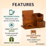 Aethonix Wooden Pen Holder Stand with Mobile Phone Stand | Desk Organizer for Office, Study & Home | Stylish Stationery Holder with Compartments | Desktop Desk Accessories - Image 4