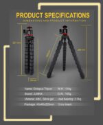 Cason - Gorilla Tripod for Mobile, Action Camera/Flexible Gorilla Pod,Tripod for DSLR Camera with 360° Rotating Ball Head (Max Load 2 kgs) (Black) - Image 7