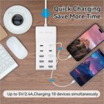 Charging Station with 6 USB-A & 4 USB-C Ports, 50W 10A USB Charging Block for Smart Phone, Tablet, Laptop, Multiple Devices - USB Power Strip with Auto-Detect Technology - Image 3