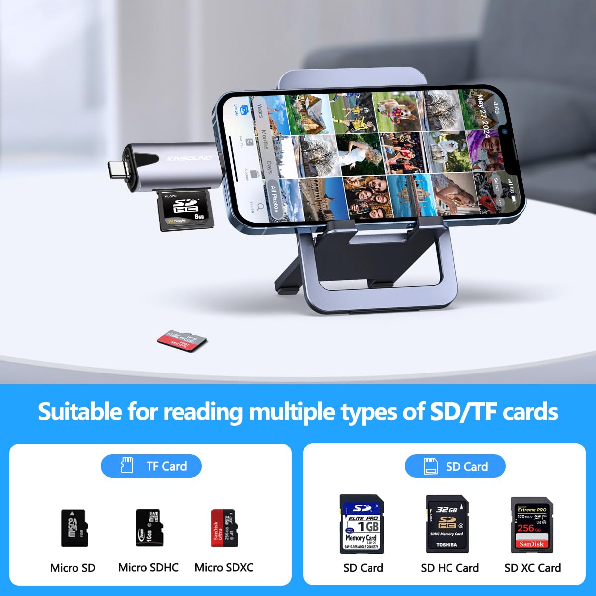 Kinsound Metal Body 4 in 1 with OTG, SD&TF Card Reader for iPhone with Type C,Lighting,Portable Memory Card Reader.Compatible with TF,SD,SDHC,SDXC,MMC,RS-MMC,Micro SDXC for iPhone & Android Phone - Image 4