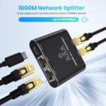 LAN Splitter 1 to 3, 1000Mbps Gigabit Ethernet Splitter [Network 2 Devices Simultaneous], RJ45 LAN Network Splitter with USB-C Power Cable for Computer, Hub, Switch, Router, ADSL, Digital TV, etc - Image 3
