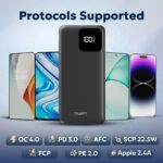 Tempt Newly Launched Joos QC PD 22.5W Power Bank | 10000mAH | 4 Output | Digital Display | 2 inbuilt Cable + 2 Ports | QC 4.0 PD 3.0 Fast Charge for Android and iPhone - Black - Image 6