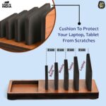 GKD Laptop Stand, Tablet Stand, Mobile, and Power Bank, All in One Multi Device Charging Station and Organizer, Laptop Stand Holder, New Year Gift for Him - Dark Wood - Image 4