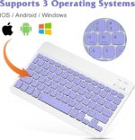 Wireless Keyboard, Rechargeable10 Ultra Slim Universal Tablet Keyboard with Wireless Mouse, Wireless Bluetooth Keyboard for iOS/Android/Windows, Laptops, PC, Phones (Purple, Standard) - Image 3