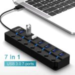 Rexmon 7-Port USB 3.0 Hub with Individual Power Switches and Lights, High-Speed Data Hub Splitter Portable USB Extension Hub for PC Laptop and More (No Power Adapter) 30 cm Cable Long - Image 4