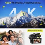 48MP Digital Camera 4K Video 3-Inch LED Display 16X Optical Zoom Auto Focus 180° Flip Screen, 4K Vlogging Cameras Fotograficas for YouTube with 32GB TF Card, 2 Batteries Black - Image 4