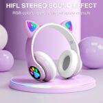 Bluetooth Noise Cancelling Headphones for Kids,Foldable Cat Headphone with LED Light Up Ear,Cat Ear Headphones for Toddler with Microphone/TF Card,Kids Bluetooth Headphones for ipad - Image 5