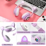 Bluetooth Noise Cancelling Headphones for Kids,Foldable Cat Headphone with LED Light Up Ear,Cat Ear Headphones for Toddler with Microphone/TF Card,Kids Bluetooth Headphones for ipad - Image 7
