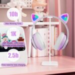 Bluetooth Noise Cancelling Headphones for Kids,Foldable Cat Headphone with LED Light Up Ear,Cat Ear Headphones for Toddler with Microphone/TF Card,Kids Bluetooth Headphones for ipad - Image 8