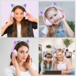 Bluetooth Noise Cancelling Headphones for Kids,Foldable Cat Headphone with LED Light Up Ear,Cat Ear Headphones for Toddler with Microphone/TF Card,Kids Bluetooth Headphones for ipad - Image 9