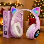 Bluetooth Noise Cancelling Headphones for Kids,Foldable Cat Headphone with LED Light Up Ear,Cat Ear Headphones for Toddler with Microphone/TF Card,Kids Bluetooth Headphones for ipad - Image 10