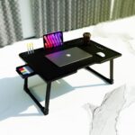 Foldable Wooden Mini Laptop Table for Bed, Smart Study Table with Drawer Kids & Adults (BLACKY) - Image 3