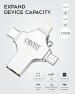 CROSS Pendrive 4 in 1 Flash Drive with Light-ning, Micro USB, USB A, Type-C Interface Mini Hangable PenDrive for iOS & Android Compatible with Phone, Pad, Android, PC (128 GB) - Image 6