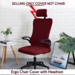 HOKIPO Water Repellent Office Chair Cover with Headrest (High-Back) – 210 GSM Stretch Jacquard – Washable, Anti-Slip Fit for Ergonomic Mesh Office Chairs, Burgundy (AR-5009-BRGN) - Image 3
