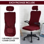 HOKIPO Water Repellent Office Chair Cover with Headrest (High-Back) – 210 GSM Stretch Jacquard – Washable, Anti-Slip Fit for Ergonomic Mesh Office Chairs, Burgundy (AR-5009-BRGN) - Image 4