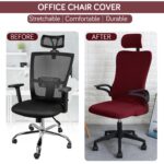 HOKIPO Water Repellent Office Chair Cover with Headrest (High-Back) – 210 GSM Stretch Jacquard – Washable, Anti-Slip Fit for Ergonomic Mesh Office Chairs, Burgundy (AR-5009-BRGN) - Image 6