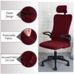 HOKIPO Water Repellent Office Chair Cover with Headrest (High-Back) – 210 GSM Stretch Jacquard – Washable, Anti-Slip Fit for Ergonomic Mesh Office Chairs, Burgundy (AR-5009-BRGN) - Image 7
