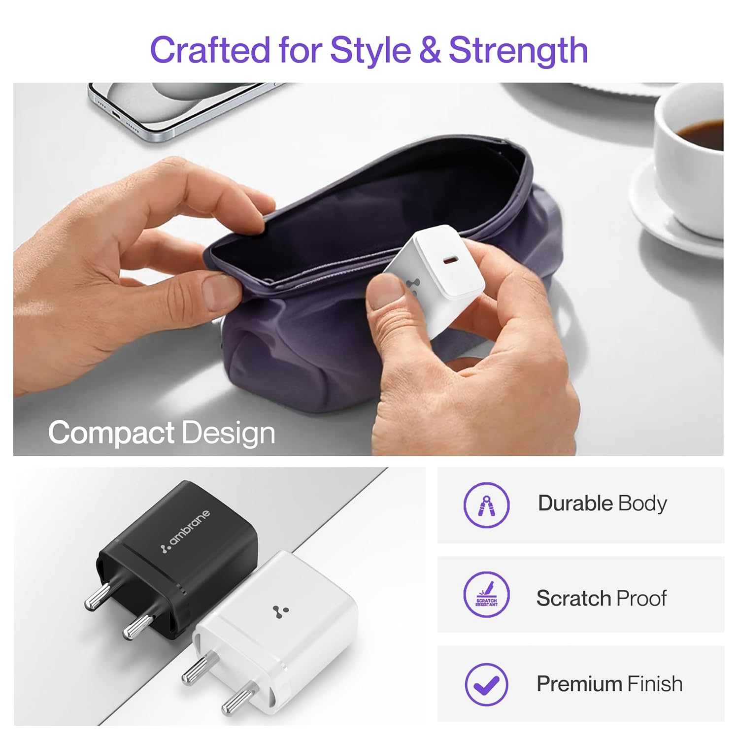 Ambrane 25W Type C Fast Charger GAN Mobile Adapter Charging for iPhone 17/16/15/14/13/12 Series, Samsung & Other Type-C Devices | Multiple Protection, Compact Design PD Technology (Charge 25, Black) - Image 8