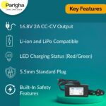 16.8V 2A Lithium Battery Charger | Li ion and Lipo Compatible | LED Indicator | 5.5mm Plug | CC-CV Charging | for Power Banks, DIY, RC Cars, Vacuum Cleaners & More - Image 4