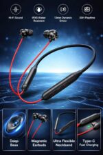 Original Feather Fit Compatible with OnePlus Z3 Wireless Earphones Youth Edition – Bluetooth Neckband with Mic 12.4mm Drivers IP55 with 12.4mm Drivers (RED) XC66 (MWER98) - Image 6
