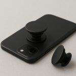 Black Plain Phone Grip Stand | Foldable Mobile Holder & Kickstand for All Smartphones | Strong Reusable Adhesive, Anti-Slip Anti-Drop Grip | Universal Phone Accessory for Desk & One-Hand Use - Image 3