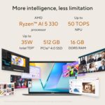 ASUS Vivobook S14,Smartchoice,AMD Ryzen AI 5 330,16GB RAM,512GB SSD,OLED,14",Win11,Office24,M365 Basic (1Yr)*, Silver,1.4Kg,M3407KA-SF2501WS,50 Tops,Metallic Design Laptop,Next-Gen AI Laptop,Copilot+ - Image 4
