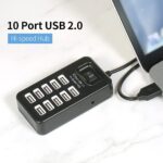 10 Port USB 2.0 Hub Splitter with Power/Data Port I Hi-Speed 5gbps Data Transfer I Plug and Play I USB Charging Docking Station Gaming Hub for Laptop, Computer (10 Port 1 Switch - Black) - Image 3