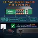 8 Port Gigabit PoE Switch with 2 Gigabit Uplink,1000Mbps PoE Ethernet Unmanaged Network Switch,120W, Plug & Play, VLAN, Suitable for Access Point-AP and PoE Surveillance Camera - Image 3