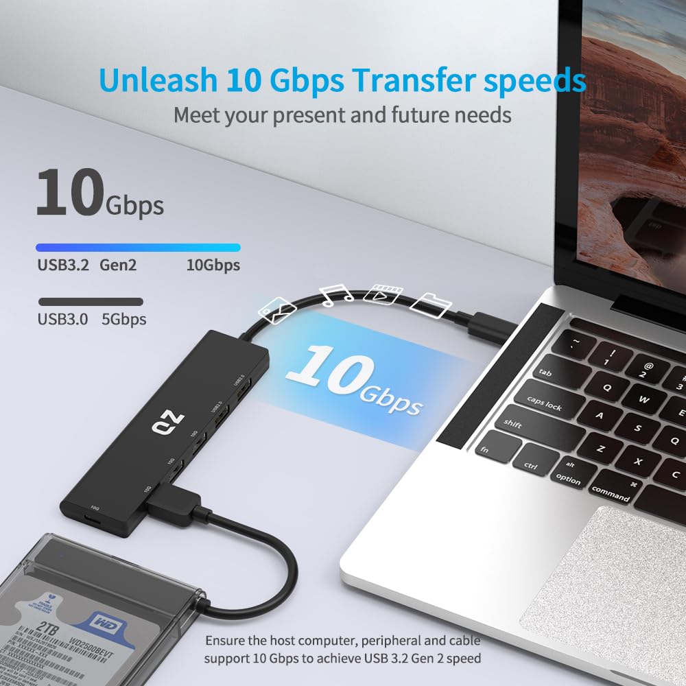 [USB 3.2 10 Gbps, 6 Ports] QZ USB Hub 3.2 for Next Gen Office Work Stations, USB Type C to Type C Hub, USB-A + USB-C + USB 2.0, Type C Hub, USB C Hub for PC, Laptop and Phones - Image 3